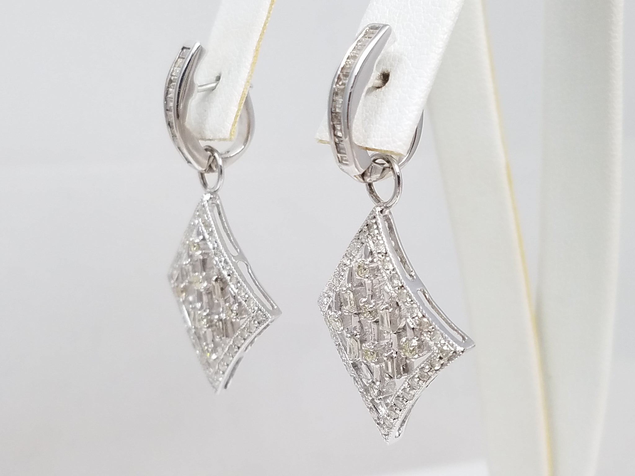 Elegant 14k White Gold Natural Diamond Dangle Earrings
