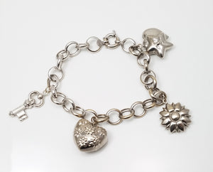 Cute 14k White Gold 8" Rolo Link 3-D Charm Bracelet