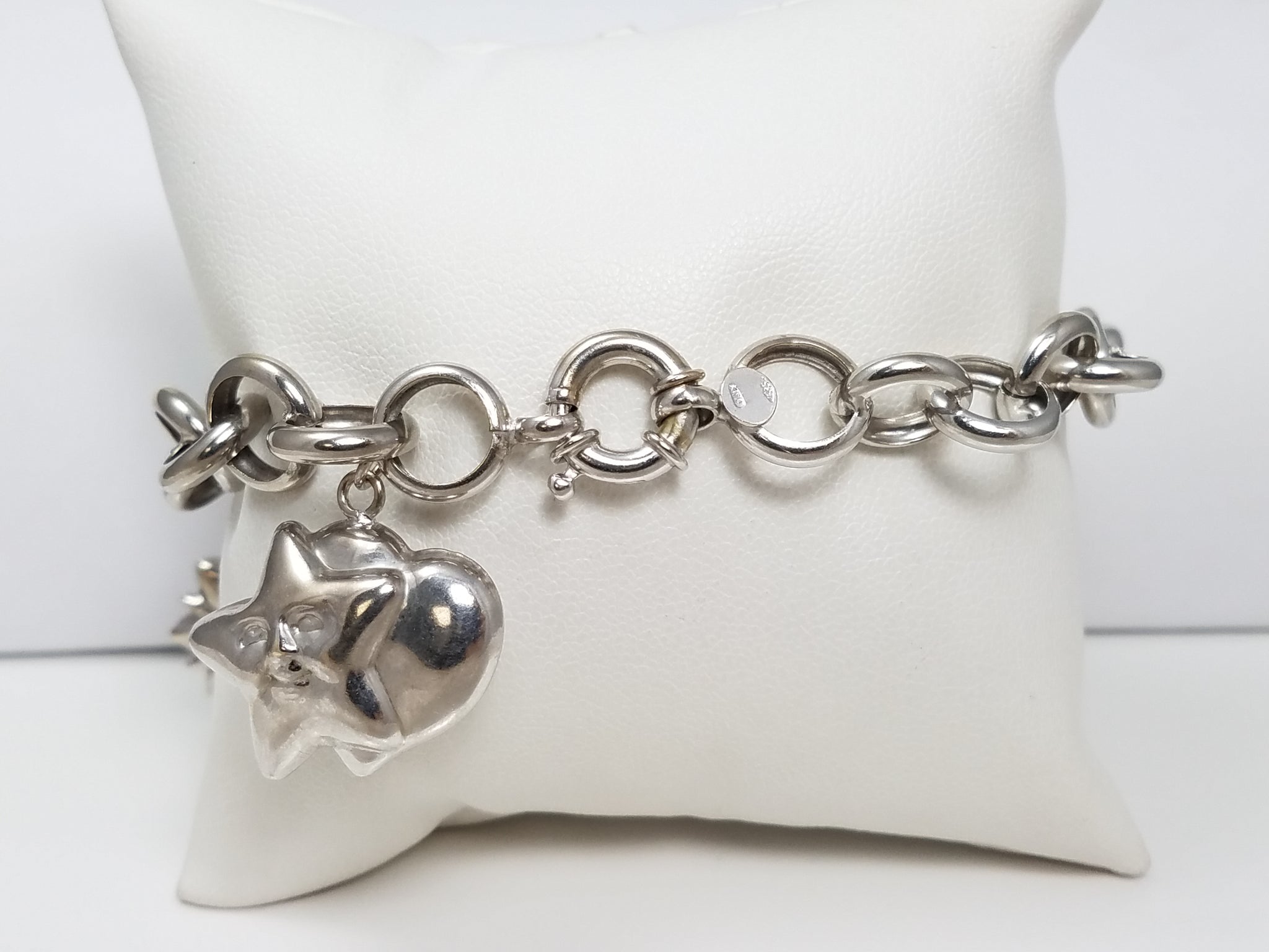 Cute 14k White Gold 8" Rolo Link 3-D Charm Bracelet