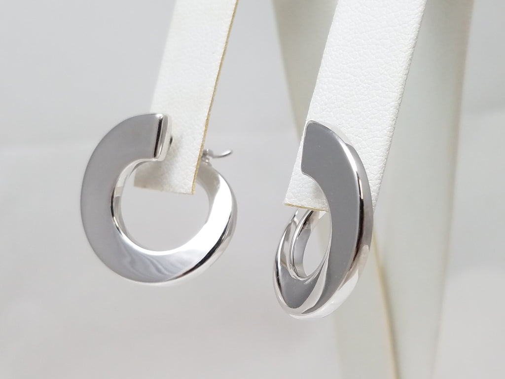 Modern Italian 18k White Gold Hoop Earrings