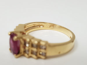Attractive 14k Yellow Gold Natural Ruby Diamond Staircase Design Ring