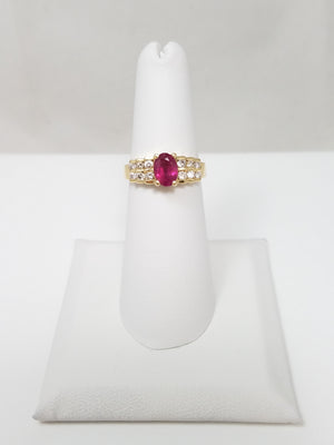 Attractive 14k Yellow Gold Natural Ruby Diamond Staircase Design Ring
