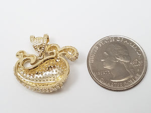 Cute 3D 10k Yellow Gold Cubic Zirconia Spouting Whale Pendant
