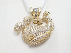 Cute 3D 10k Yellow Gold Cubic Zirconia Spouting Whale Pendant