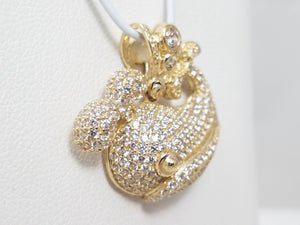 Cute 3D 10k Yellow Gold Cubic Zirconia Spouting Whale Pendant