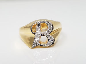 Chic 14k Yellow Gold "B" Initial Natural Diamond Ring