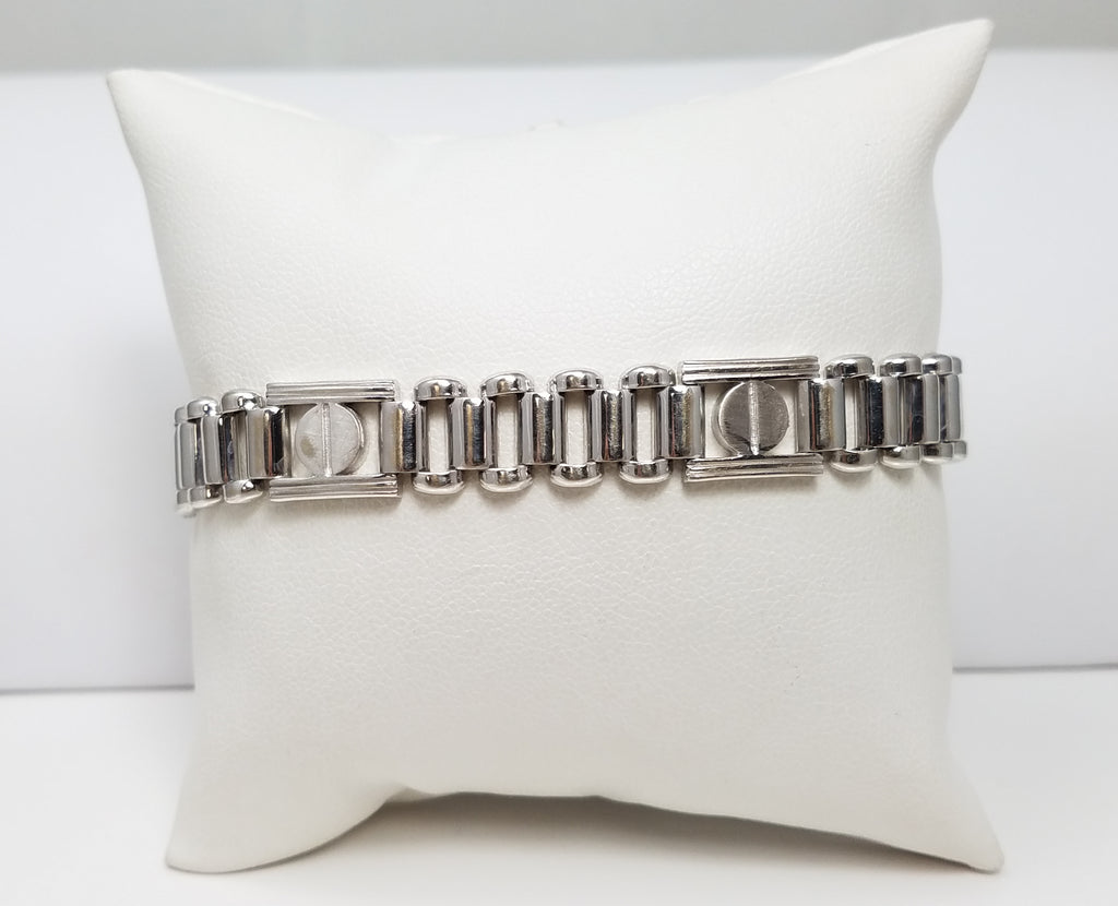 Bold 8" Solid 14k White Gold Fancy Link Bracelet