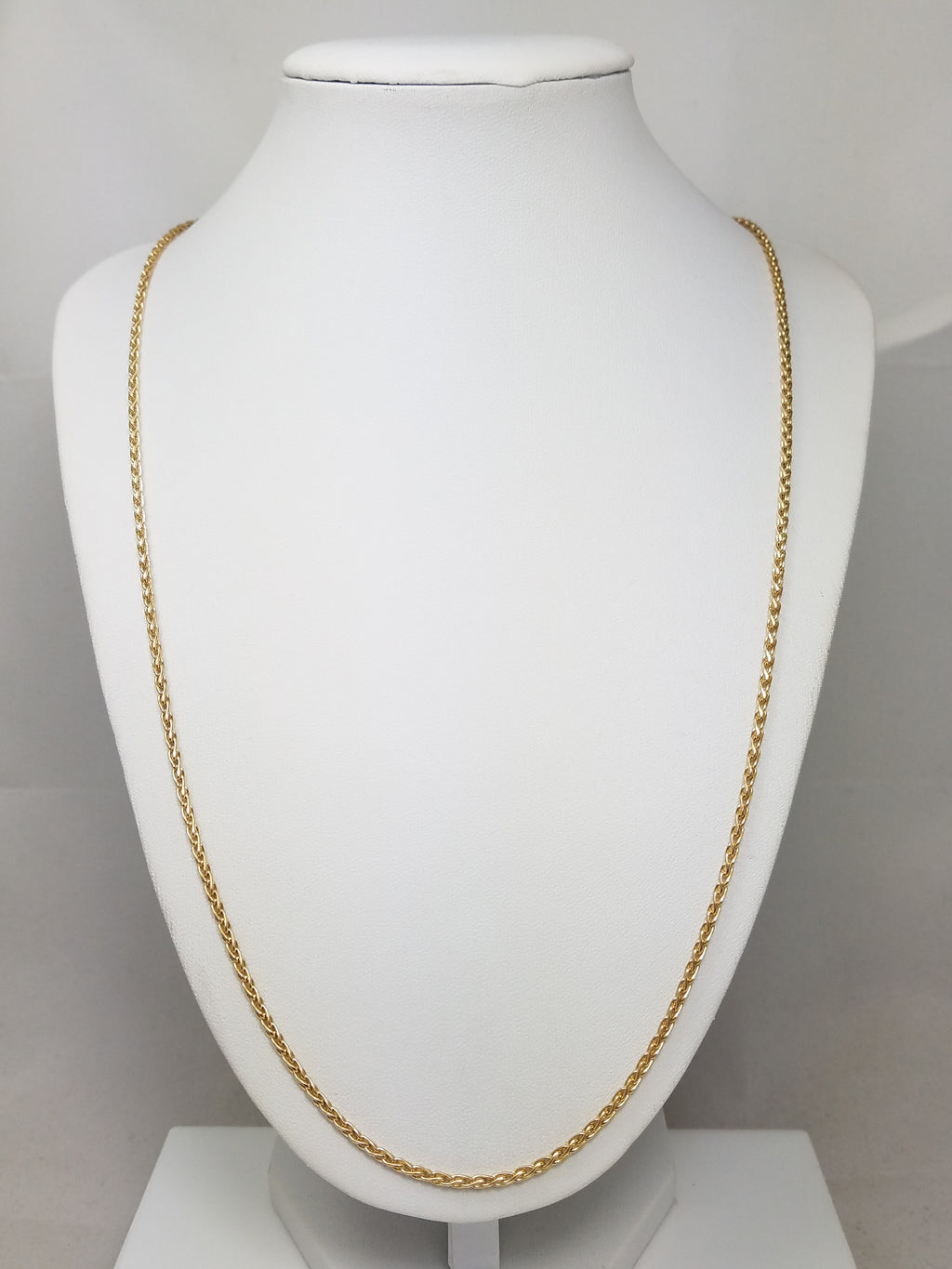 Gleaming 24" 14k Yellow Gold Wheat Chain Necklace