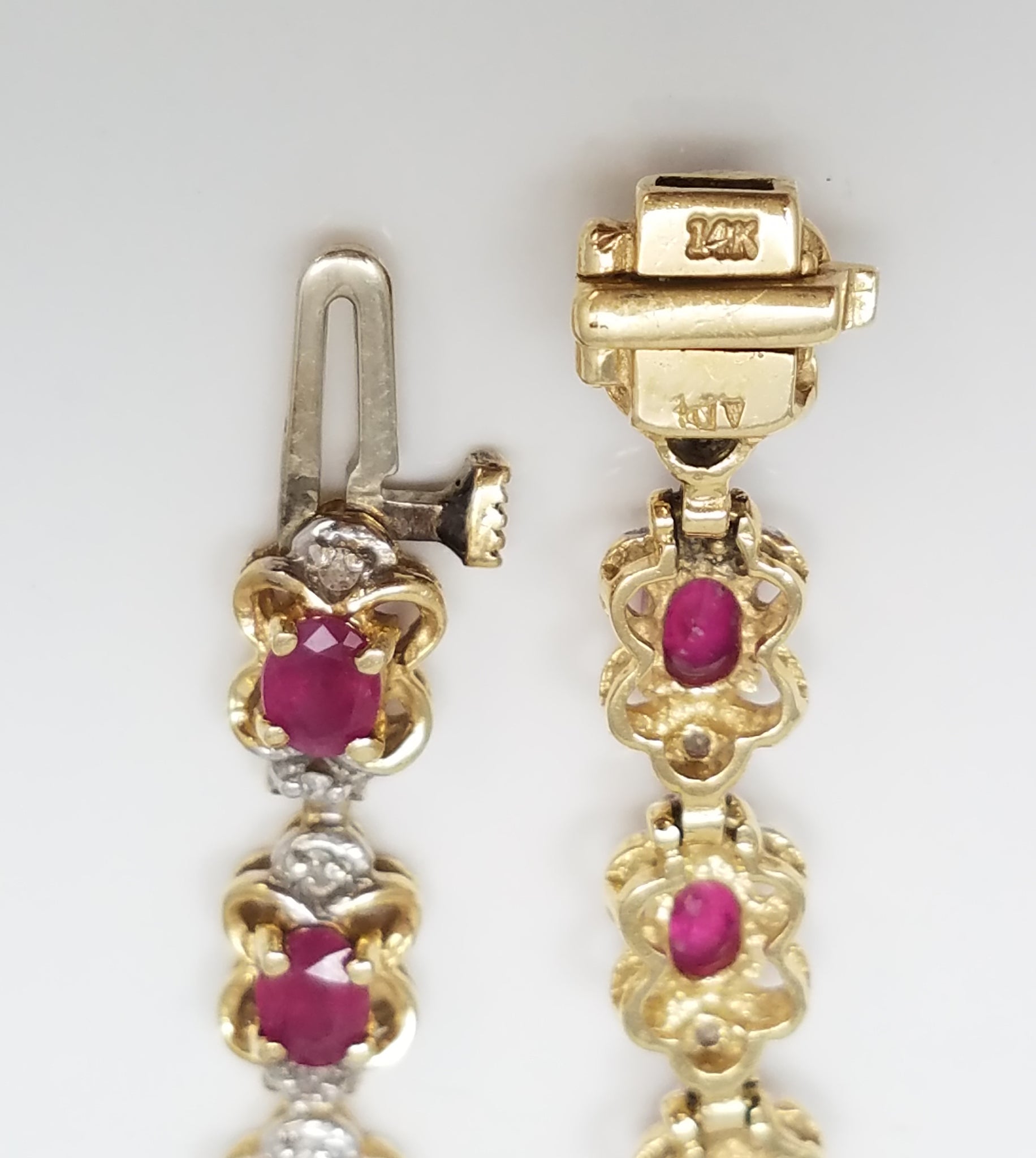 Natural Ruby and Diamond 14k Yellow Gold 7" Tennis Bracelet