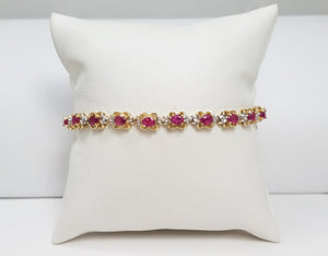 Natural Ruby and Diamond 14k Yellow Gold 7" Tennis Bracelet