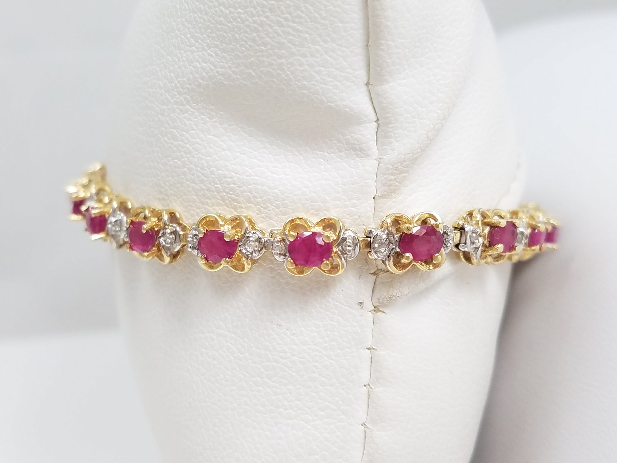 Natural Ruby and Diamond 14k Yellow Gold 7" Tennis Bracelet