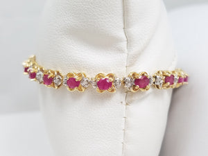 Natural Ruby and Diamond 14k Yellow Gold 7" Tennis Bracelet