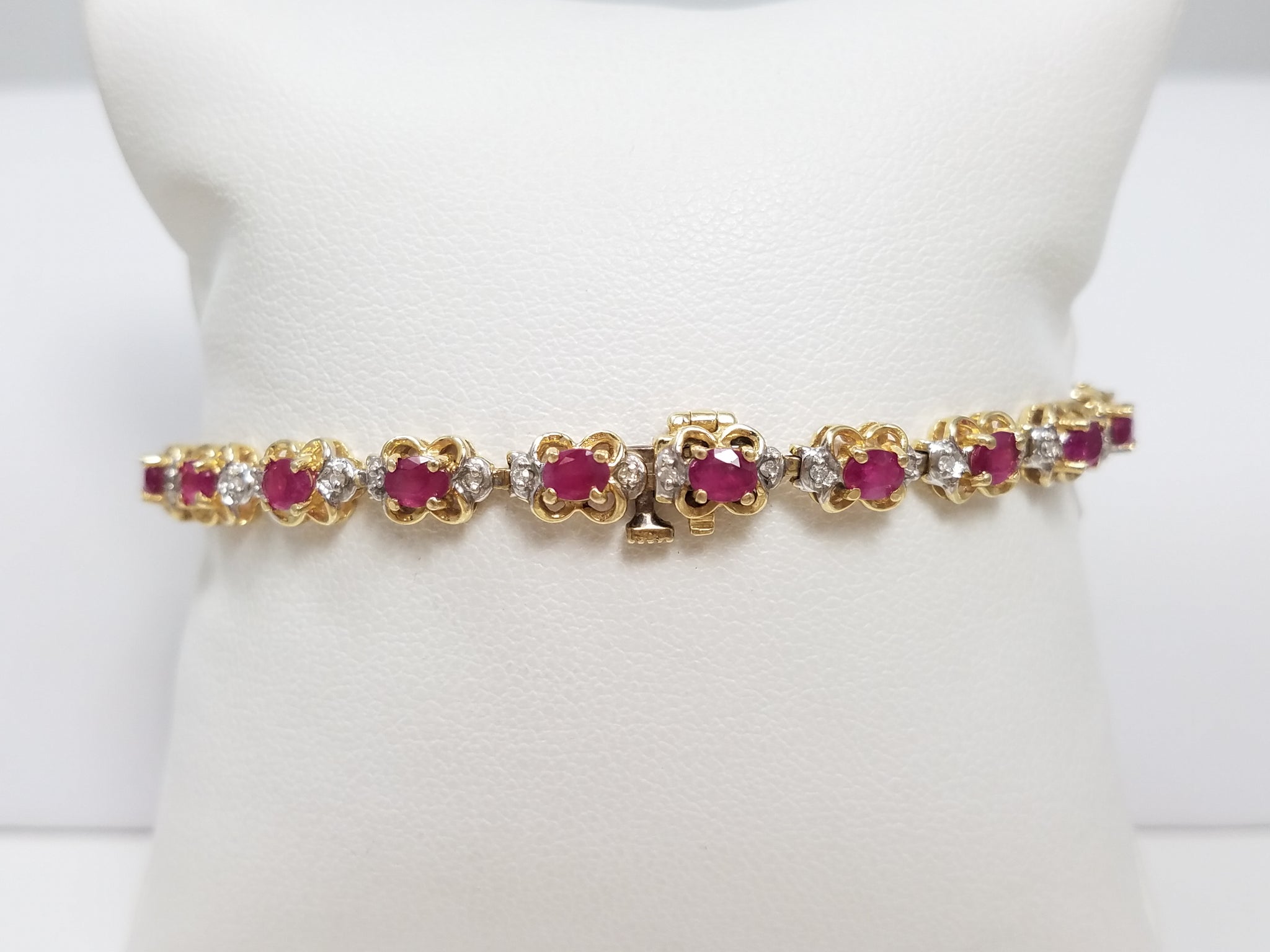 Natural Ruby and Diamond 14k Yellow Gold 7" Tennis Bracelet