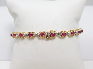 Natural Ruby and Diamond 14k Yellow Gold 7" Tennis Bracelet
