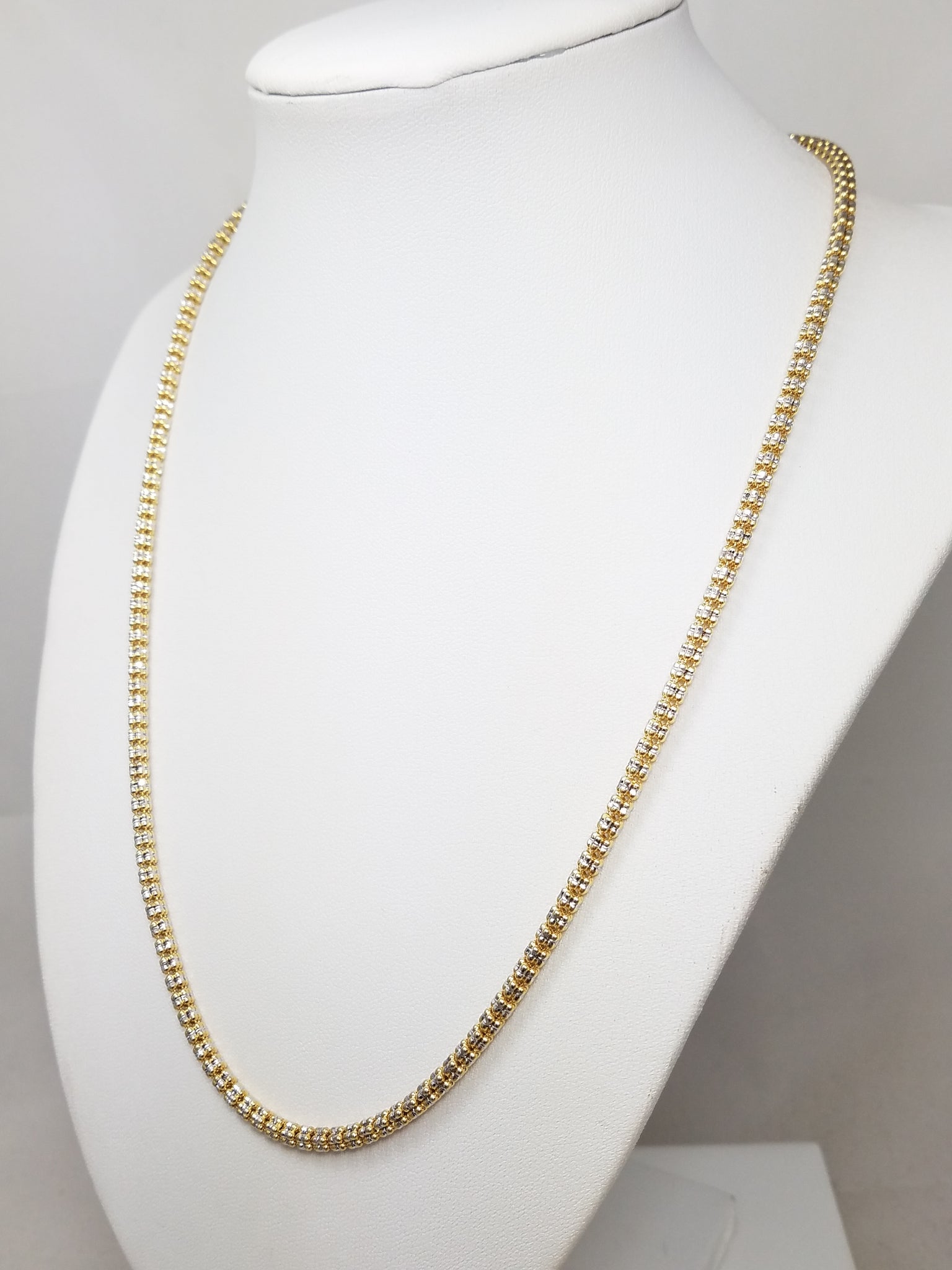 Sparkly Diamond Cut 10k Two Tone Gold 20" Popcorn Necklace