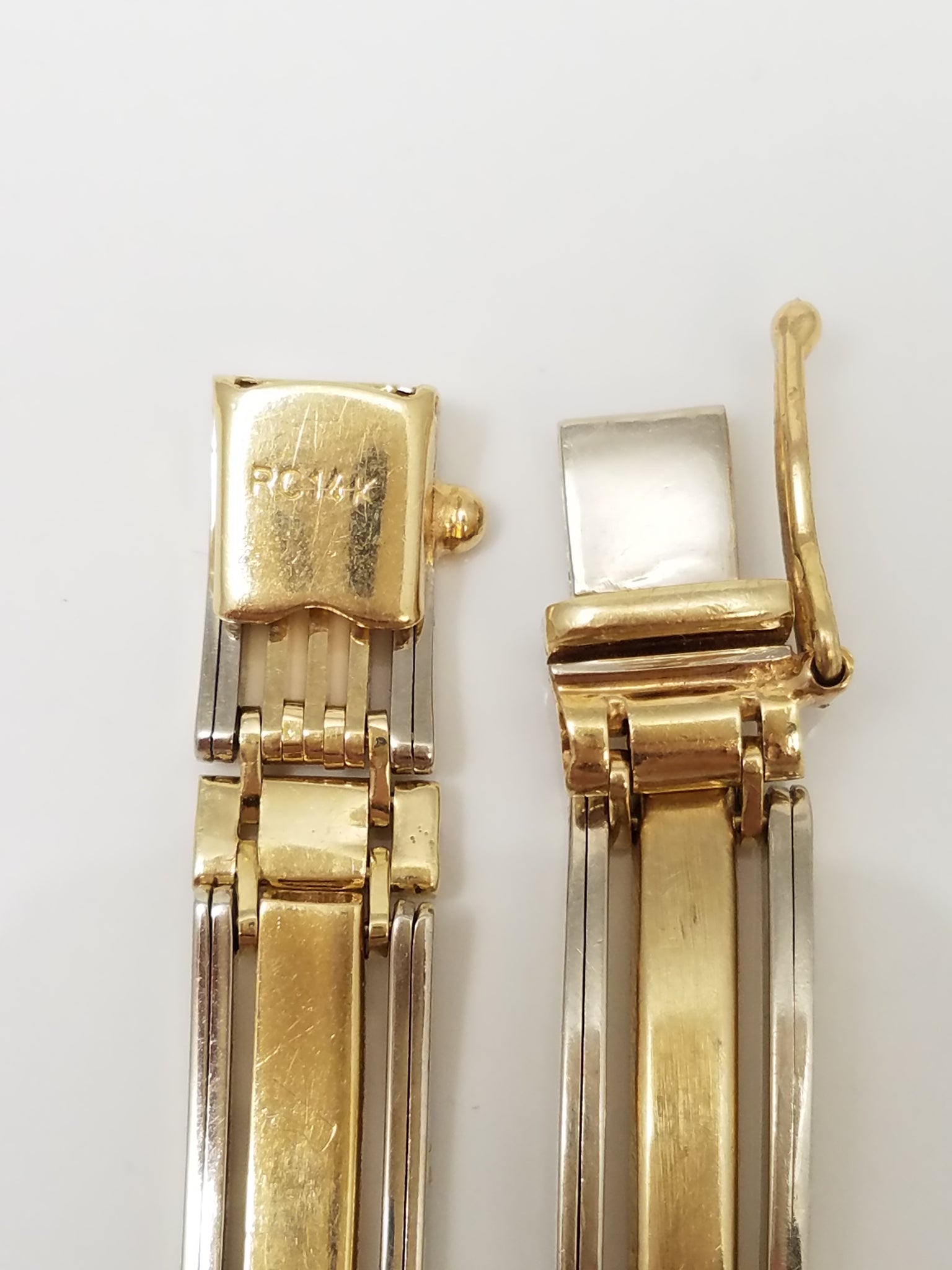 Sophisticated 8" Solid 14k Two Tone Gold Fancy Bar Link Bracelet