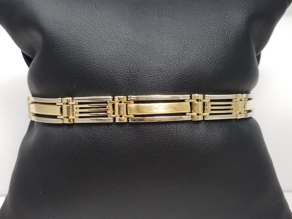 Sophisticated 8" Solid 14k Two Tone Gold Fancy Bar Link Bracelet