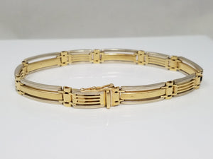 Sophisticated 8" Solid 14k Two Tone Gold Fancy Bar Link Bracelet
