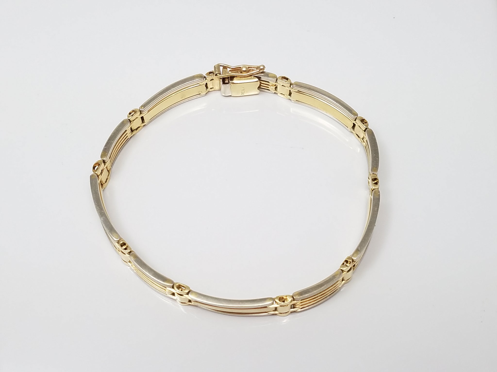 Sophisticated 8" Solid 14k Two Tone Gold Fancy Bar Link Bracelet