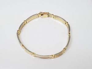 Sophisticated 8" Solid 14k Two Tone Gold Fancy Bar Link Bracelet