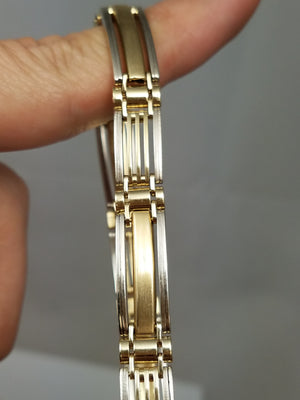 Sophisticated 8" Solid 14k Two Tone Gold Fancy Bar Link Bracelet