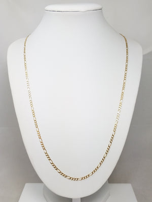 Old Fashion 22" Solid 14k Yellow Gold Figaro Link Chain Necklace
