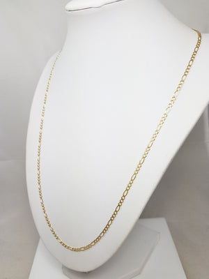 Old Fashion 22" Solid 14k Yellow Gold Figaro Link Chain Necklace