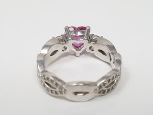 Lavish Platinum Natural Pink Sapphire Diamond Heart Ring