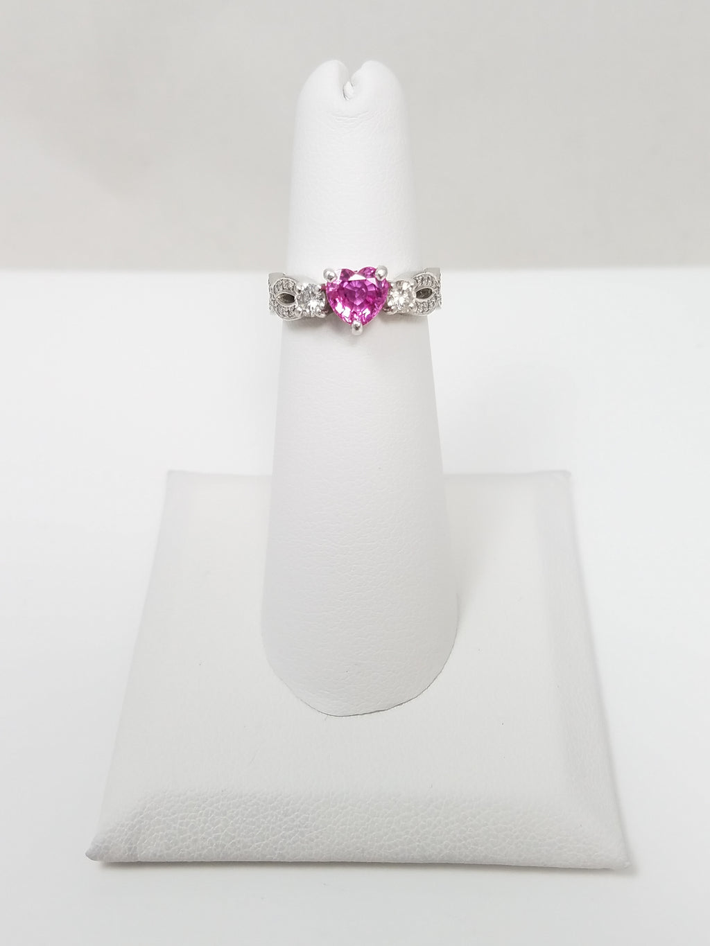 Lavish Platinum Natural Pink Sapphire Diamond Heart Ring