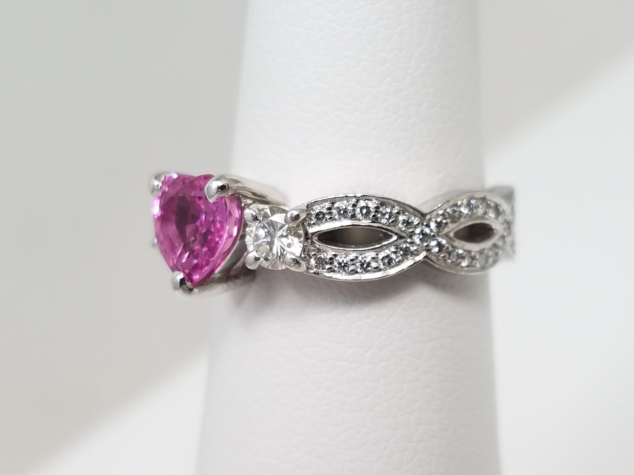 Lavish Platinum Natural Pink Sapphire Diamond Heart Ring