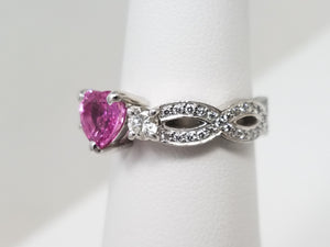 Lavish Platinum Natural Pink Sapphire Diamond Heart Ring