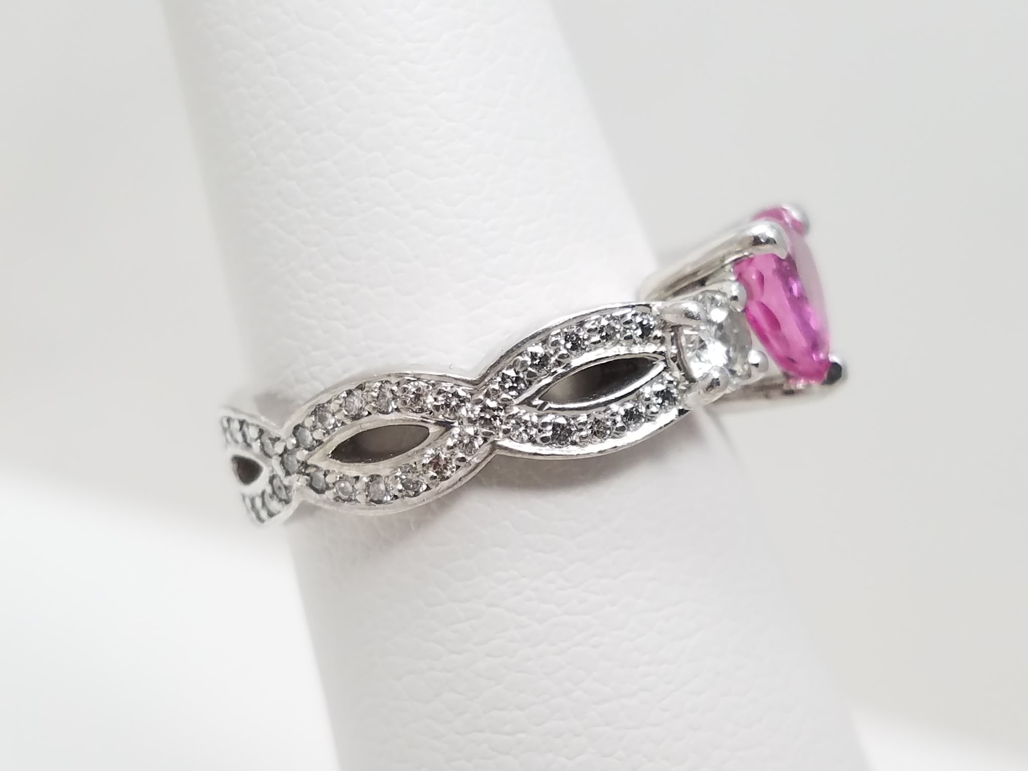 Lavish Platinum Natural Pink Sapphire Diamond Heart Ring