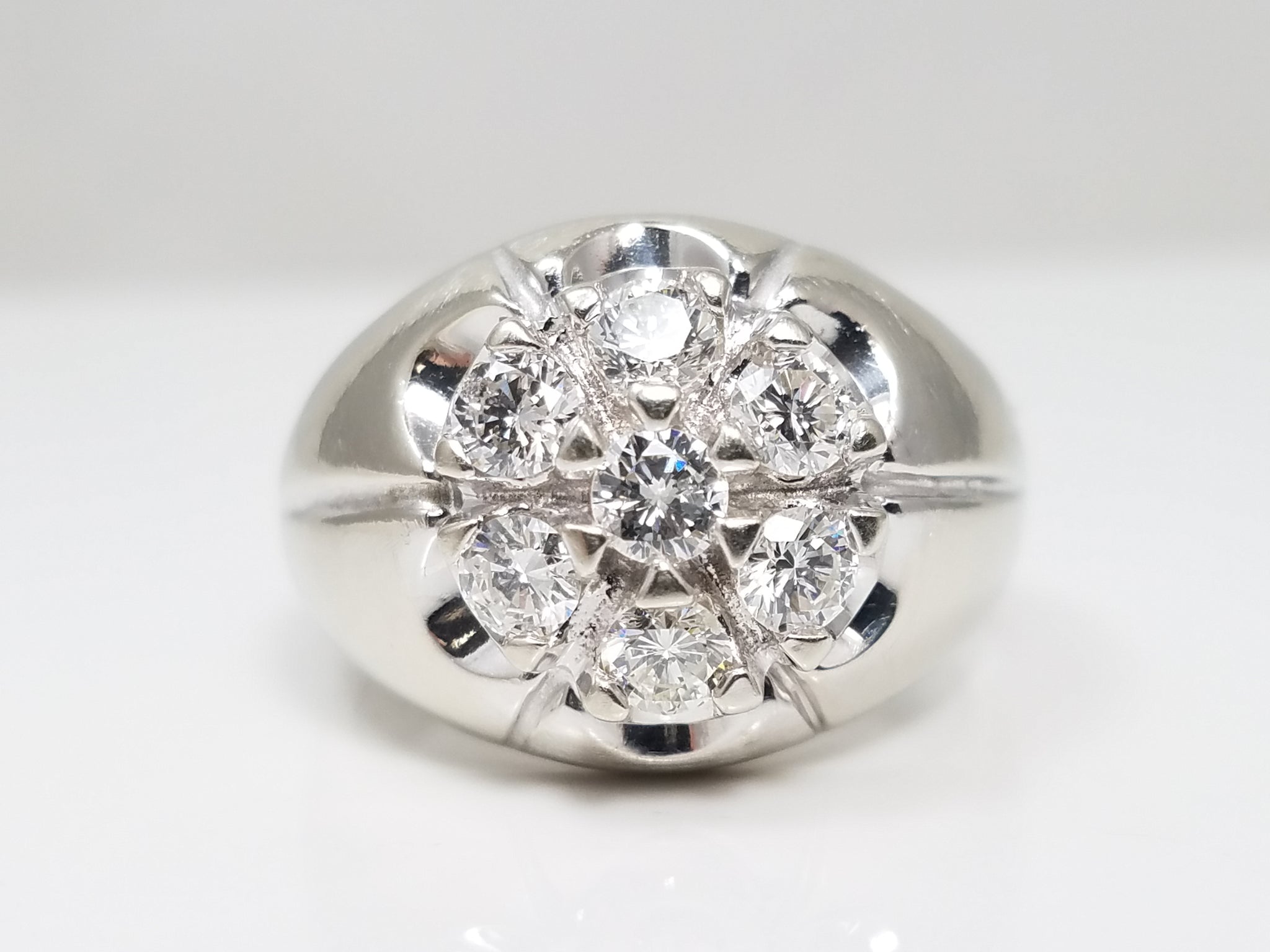 Dapper Men's 14k White Gold Natural Diamond Cluster Ring