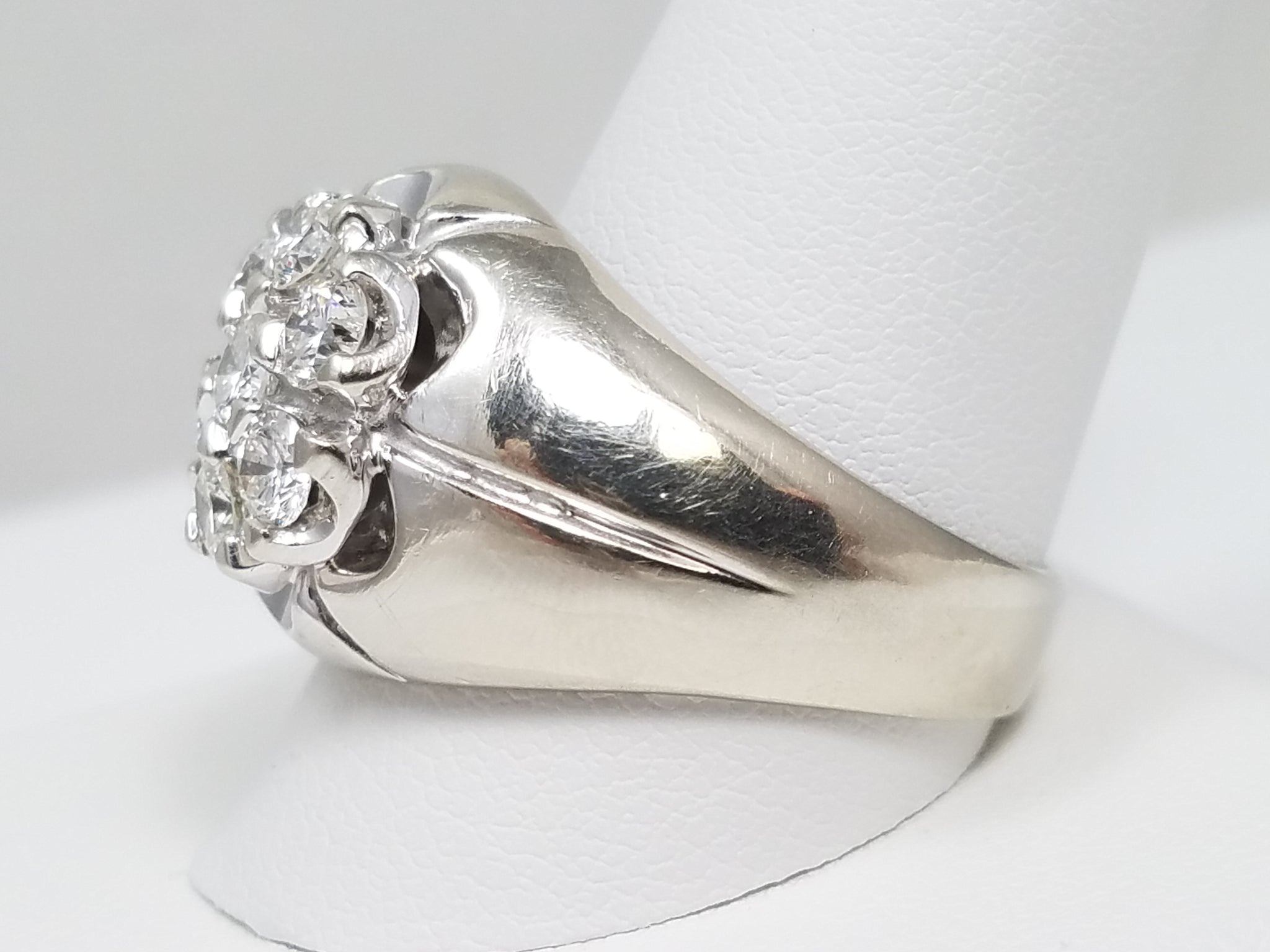 Dapper Men's 14k White Gold Natural Diamond Cluster Ring
