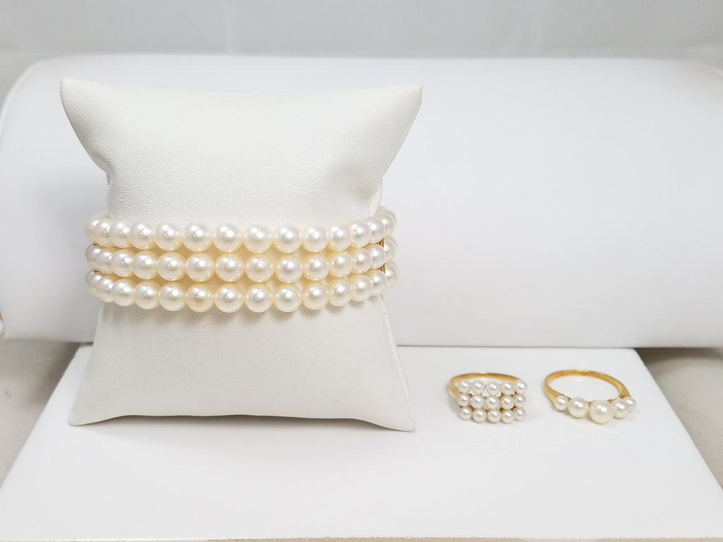 Three Vintage 14k & 18k Yellow Gold Mikimoto Cultured Pearl Jewelry Set