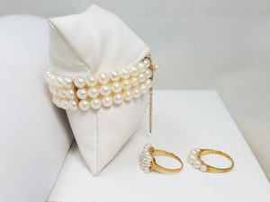 Three Vintage 14k & 18k Yellow Gold Mikimoto Cultured Pearl Jewelry Set