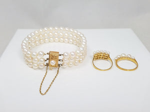Three Vintage 14k & 18k Yellow Gold Mikimoto Cultured Pearl Jewelry Set
