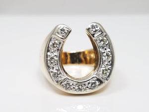 Vintage 14k Yellow Gold Natural Diamond Horseshoe Ring