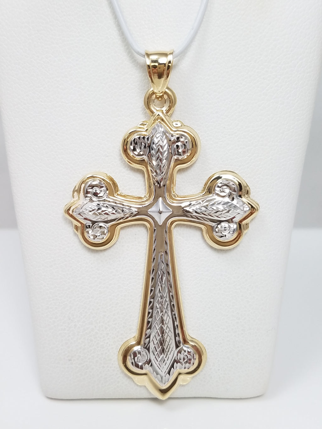 Glowing 14k Two Tone Gold Hollow 3-D Cross Pendant