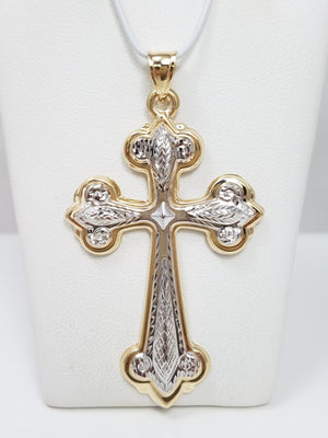 Glowing 14k Two Tone Gold Hollow 3-D Cross Pendant