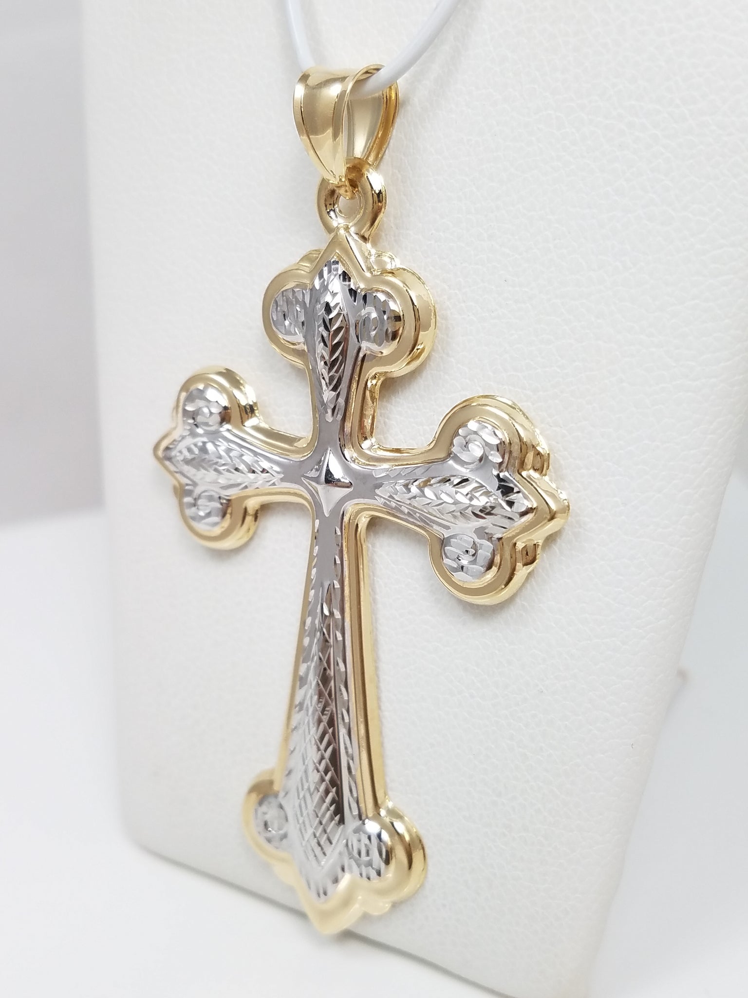 Glowing 14k Two Tone Gold Hollow 3-D Cross Pendant