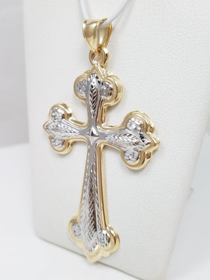Glowing 14k Two Tone Gold Hollow 3-D Cross Pendant