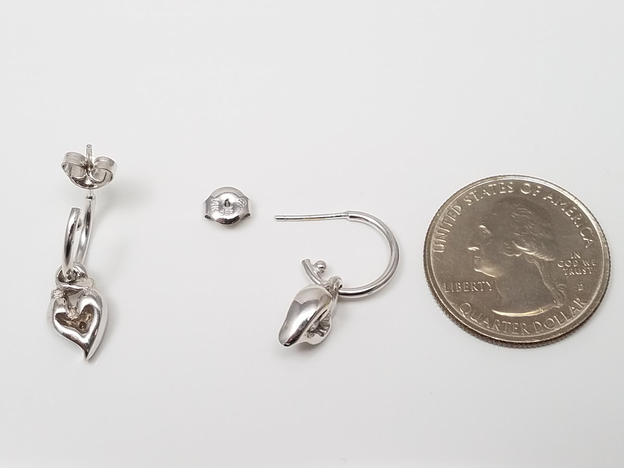 Playful 14k White Gold Hoop Dangling Heart Charm Earrings