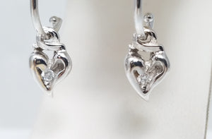Playful 14k White Gold Hoop Dangling Heart Charm Earrings