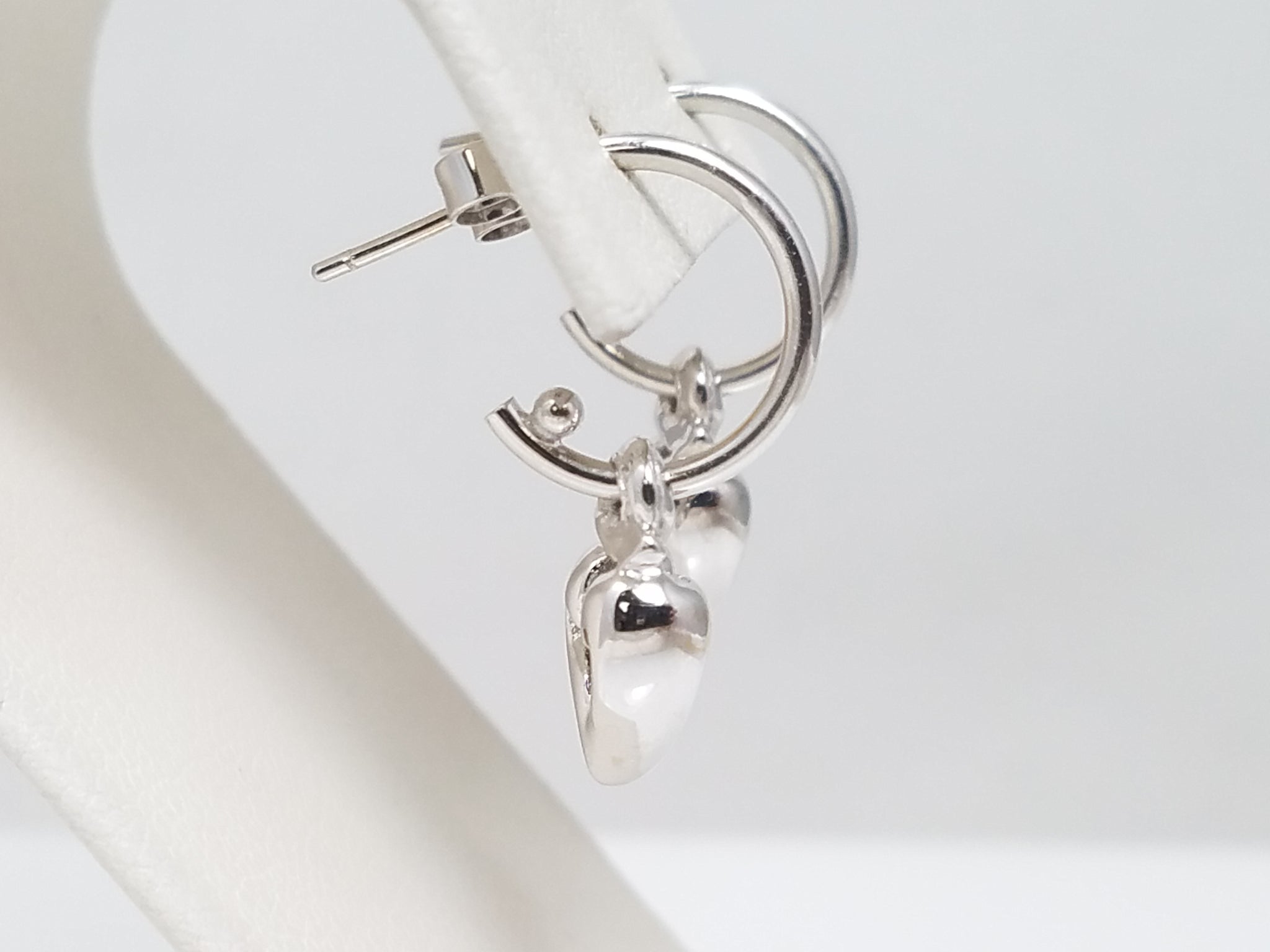 Playful 14k White Gold Hoop Dangling Heart Charm Earrings