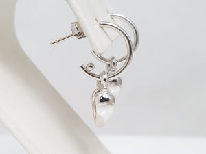 Playful 14k White Gold Hoop Dangling Heart Charm Earrings