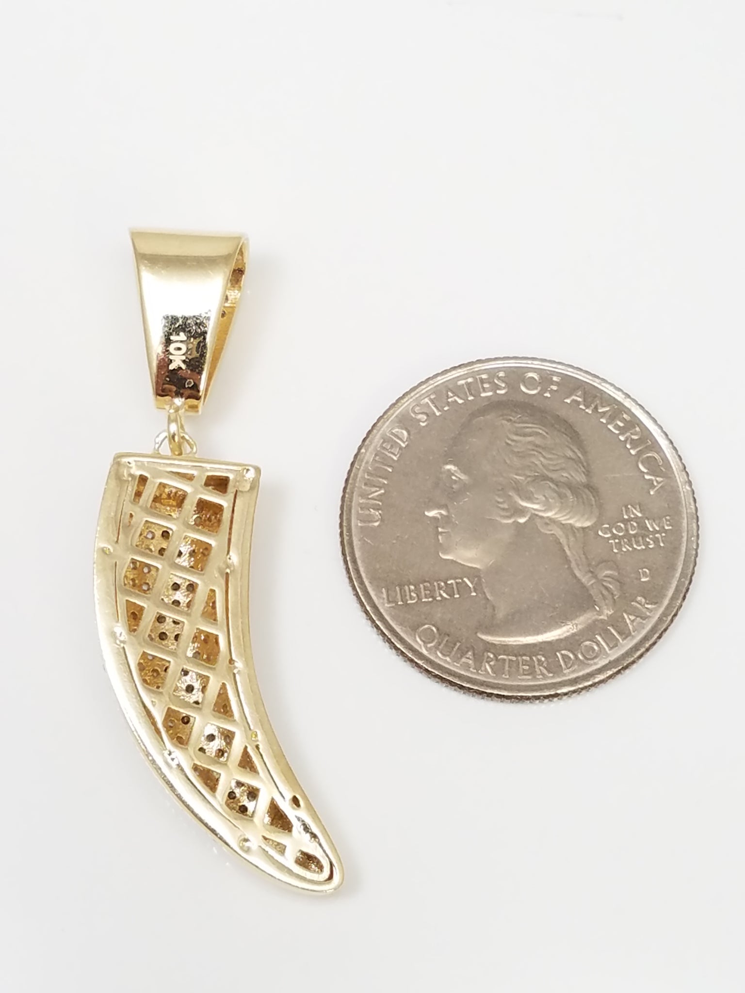 Funky 10k Yellow Gold Cubic Zirconia Tooth Pendant
