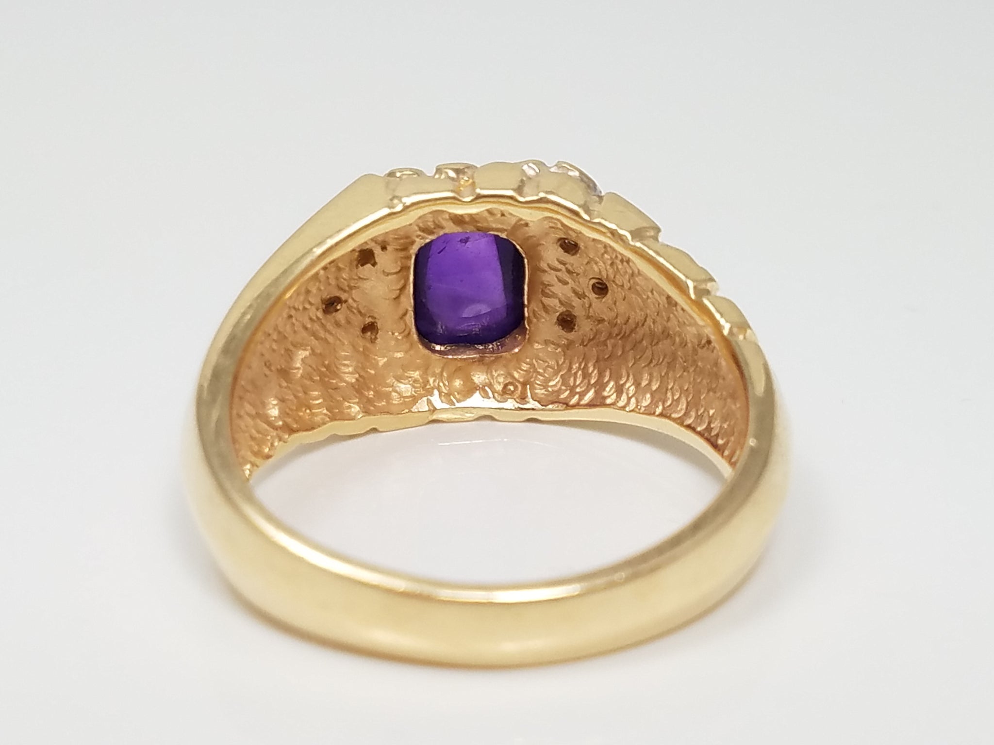 Fashionable 14k Yellow Gold Natural Amethyst Diamond Nugget Ring