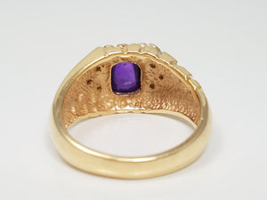 Fashionable 14k Yellow Gold Natural Amethyst Diamond Nugget Ring