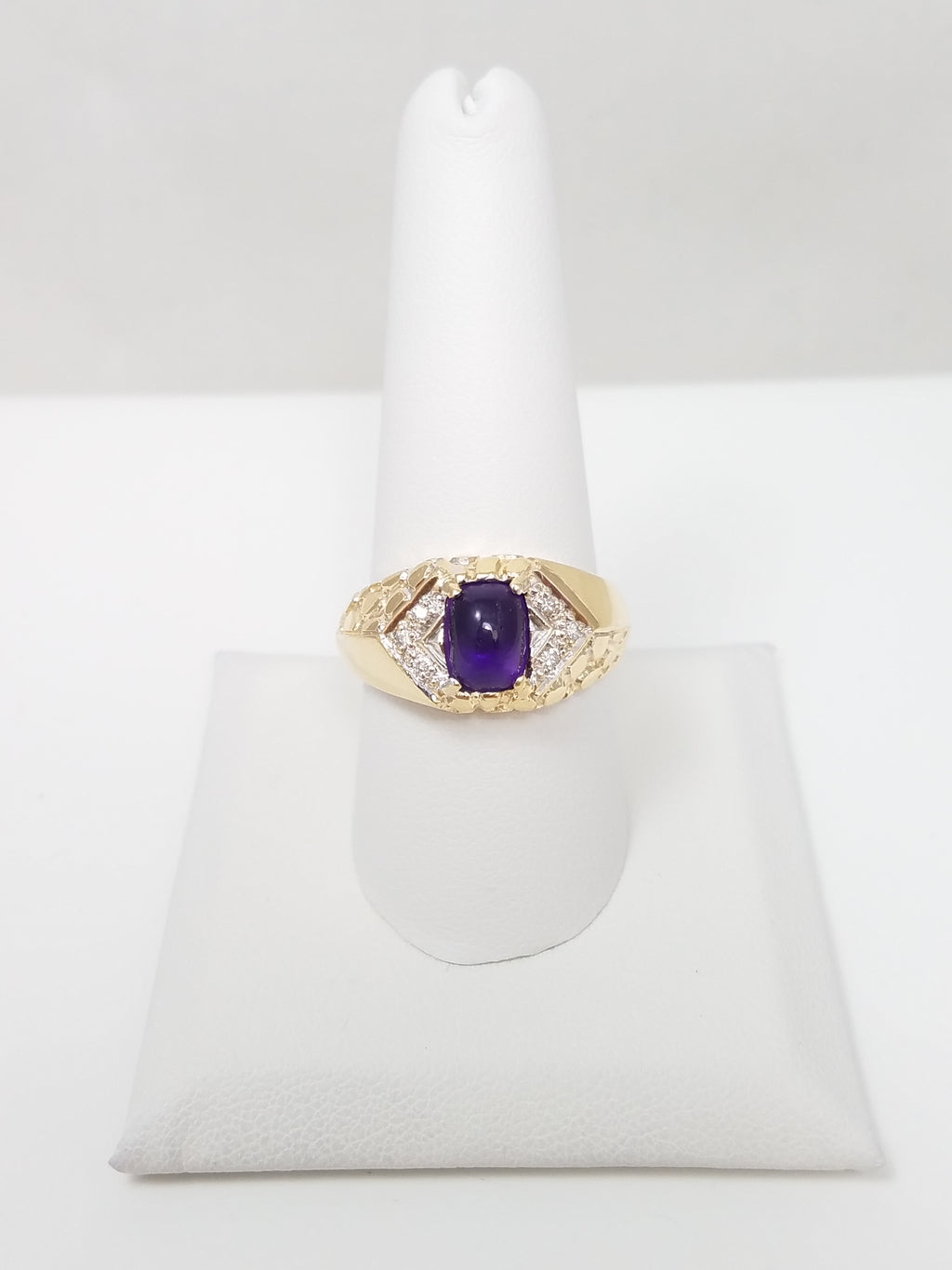 Fashionable 14k Yellow Gold Natural Amethyst Diamond Nugget Ring
